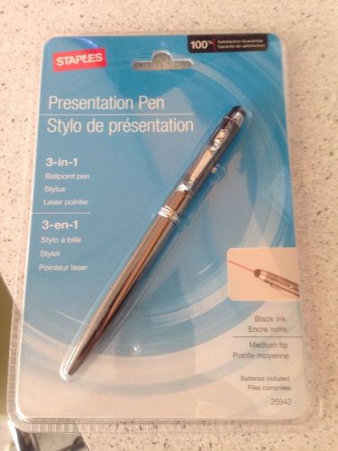 Staples Presentation Pen 3-in-1: Ballpoint Pen, Stylus, Laser Pointer NIB