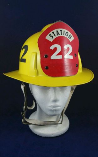 Vintage msa yellow fireman&#039;s helmet shell fire fighter&#039;s gear chin strap for sale