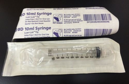 Bd 1x 10ml 10cc sterile luer lock tip syringe latex free 309604 free ship a1 for sale