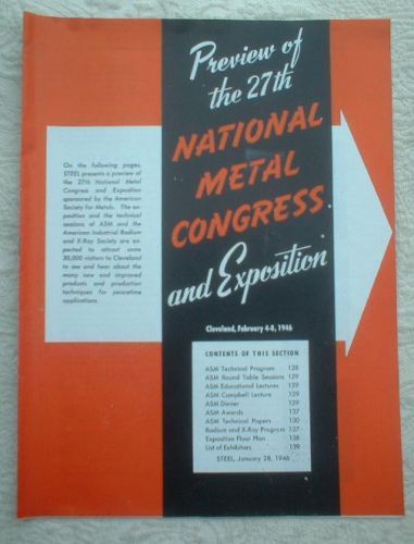 1946 ASM NATIONAL METAL CONGRESS &amp; EXPOSITION CLEVELAND OH PROGRAM ~RADIUM X-RAY