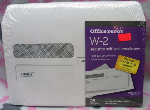 Pack of 25 Office Depot brand W-2 Security Self-Sealing Envelopes, FREE SHIPPING