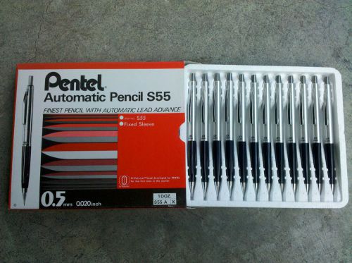 PENTEL CLASSIC DELUXE (12) MECHANICAL PENCILS (S55)  0.5mm, SILVER (12 in BOX)