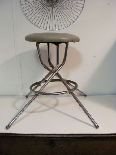 Crazy industrial steampunk swivel stool with chrome legs and ring for sale