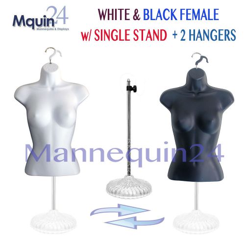 SET of  WHITE &amp; BLACK FEMALE TORSOS +1 STAND +2 HANGERS: HARD PLASTIC DISPLAY