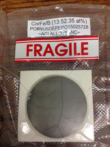 Cobalt iron boron sputtering target, 2&#034; x 1/8&#034;, cracks, by aci alloys for sale