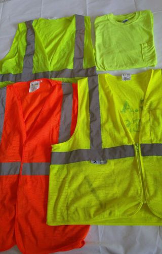 Safety Vest Reflective Neon Yellow Orange Class 2 ANSI ISEA Lot with T Shirt