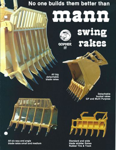 Equipment brochure - mann - swing bucket blade rake - 5 items - c1982 (e3049) for sale