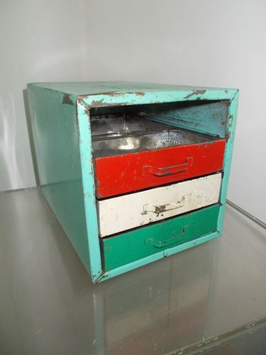 Vintage teal metal parts storage cabinet organizer industrial machine age for sale