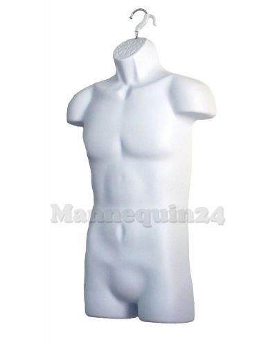 MALE MANNEQUIN DRESS BODY FORM WHITE - MAN&#039;S CLOTHING DISPLAY + HANGING HOOK