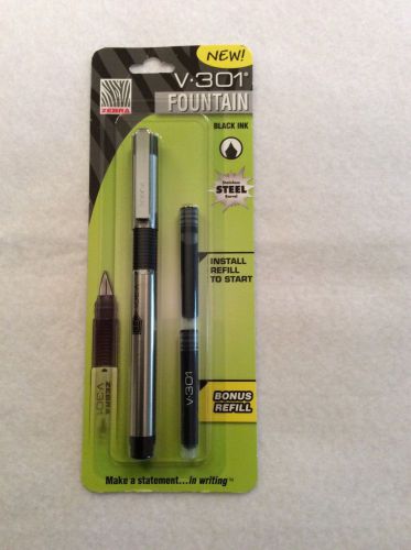 Zebra Fountain Pen V301 Black Ink Stainless Steele Barrel Bonus Refill