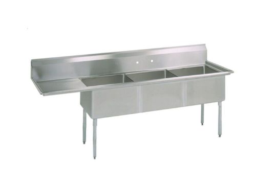 (3) three compartment commercial stainless steel sink 74.5 x 29.5 g for sale