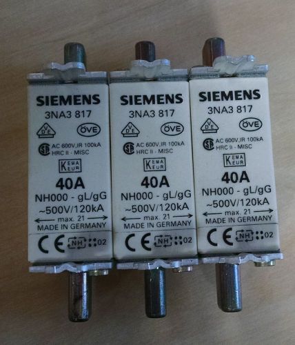 LOT OF 3 SIEMENS 3NA3 817 40A FUSES