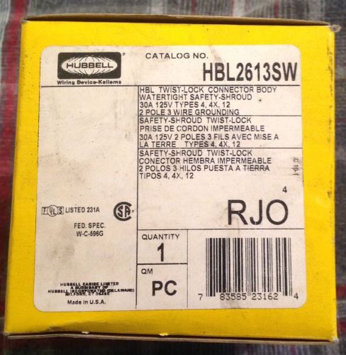 Hubbell HBL 2613SW 30A 125V Twist-Lock Watertight Plug L5-30R, New