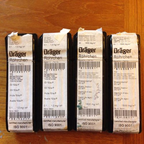 4 opened Drager Water Vapor and Oil Test Tubes 11 Oil total and 11 Water total