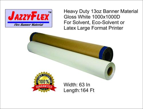 Heavy Duty 13oz Banner Material, 1000x1000d, Gloss White W: 63 in L: 164 Ft Roll