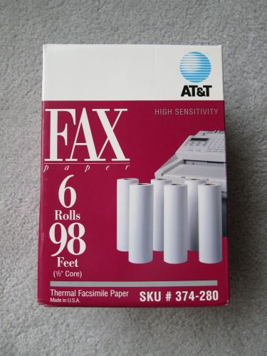 6 Rolls in box AT&amp;T High Sensitivity Thermal Fax Paper (1/2&#034; core) SKU # 374-280