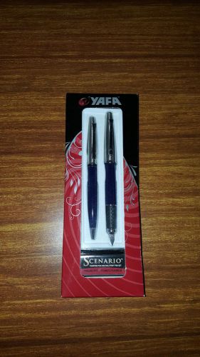Yafa Scenario Fountain Pen and Ballpoint Pen Set Navy Blue/Silver New