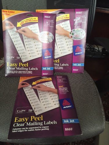 Lot (3) Avery  Easy Peel Clear Inkjet Address Labels 75 Sheets Total
