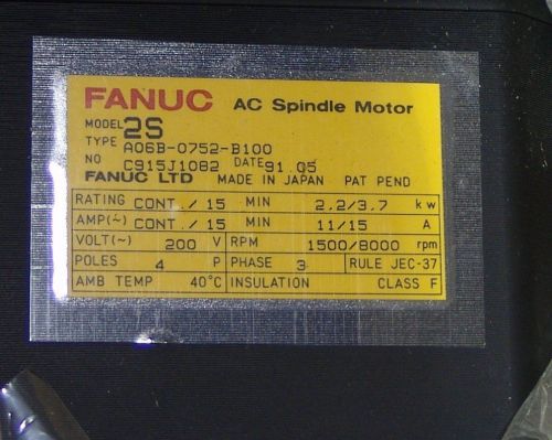 Fanuc servo motor A06B-0752-B100 model 2S unused