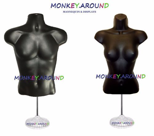 +2 Mannequin Male Female Black Torso Form +2 Stand +2 Hanger Display Shirt Dress