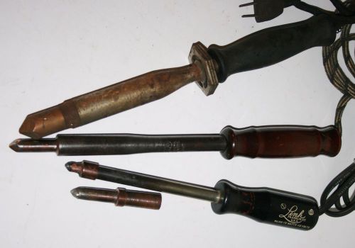 3 VINTAGE ELECTRIC SOLDERING IRONS LENK VULCAN &amp; VASCO ALL WORK WITH GOOD CORDS