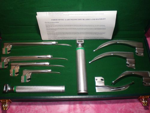 Macintosh &amp; miller fiber optic laryngoscope set combo with 8 blades &amp; 2 handles for sale