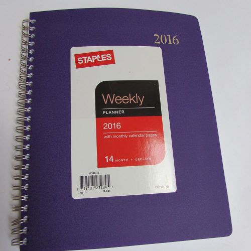 Staples Weekly Planner, 14 month 2016 ~ Free S/H New! Purple 17390-16