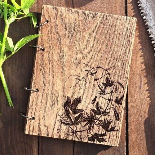 Vintage botanical illustration II wooden notebook (personalization available)