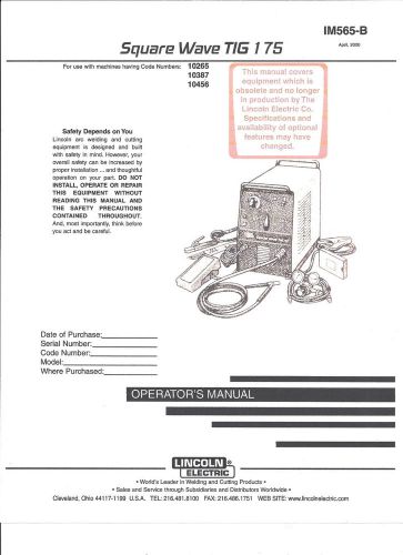 A lincoln electric  ( square wave tig 175 ) welder operators  manual) copy for sale