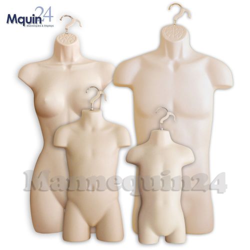 Set of 4 mannequins : flesh male female child &amp; toddler torso body forms w/hooks for sale
