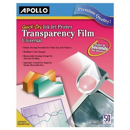 Apollo Quick Dry Universal Ink Jet Printer Film, 8.5 x 11 Inch Sheets, 50 Sheets