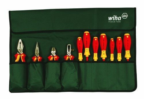 Wiha 32986 Insulated Industrial Pliers/Drivers Set in Roll Out Pouch, 11-Piece
