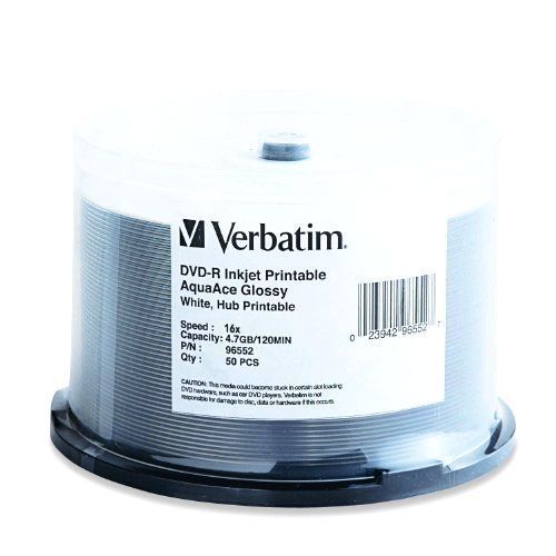 Verbatim aquaace 4.7 gb up to 16x glossy white inkjet printablehub printable rec for sale