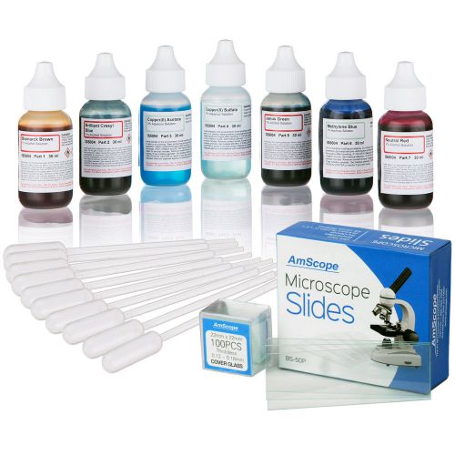 Vital Stain Kit for Living Cells – Microscope Slide Stains, Pipettes &amp; 50 Slides