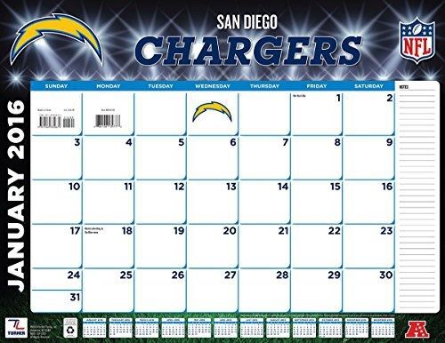 Turner San Diego Chargers 2016 Desk Calendar, January-December 2016, 22 x 17&#034;