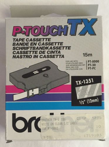 NEW Brother P-Touch Tape Cassette TX-1351 WHITE on CLEAR for PT-8000 PT-30/35