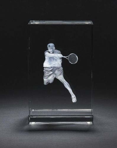 3D Tennis Player Laser Engraved Crystal Glass Picture