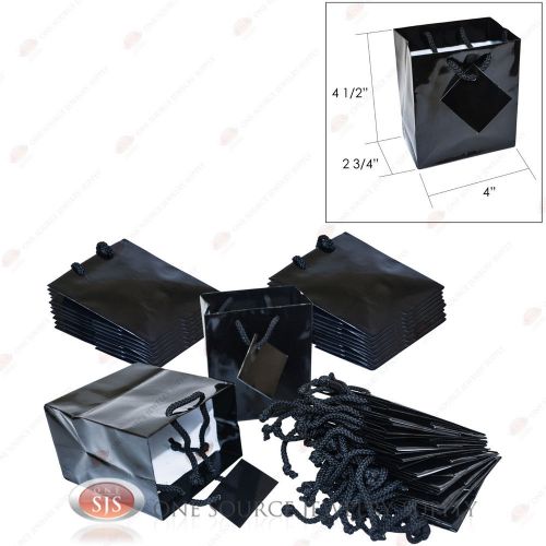 25 Glossy Black Finish Paper Tote Gift Merchandise Bags 4&#034; x 2 3/4&#034; x 4 1/2&#034;H