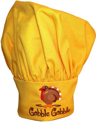 Gobble Gobble Thanksgiving Yellow Chef Hat Adult Adjustable Turkey Monogram