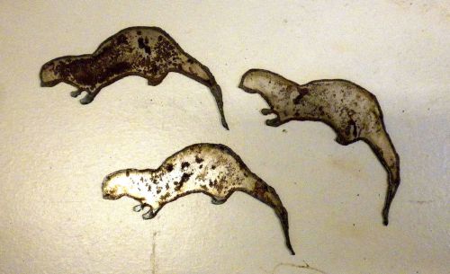 Lot of 3 Sea Otter Shapes 3&#034; Rusty Animal Metal Art Vintage Ornament Craft Sign