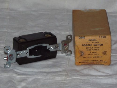 VINTAGE HUBBEL BROWN AC FLUSH TOGGLE SWITCH MODEL # 1101 IN ORIGINAL BOX