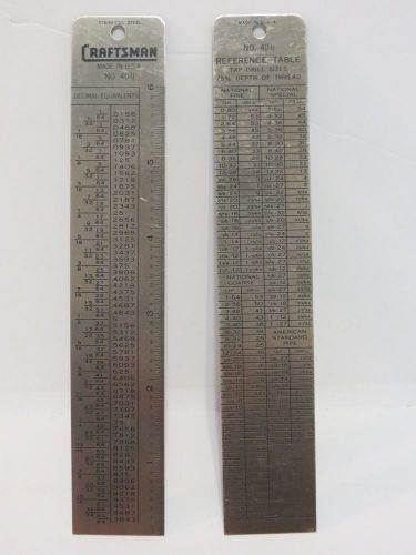 Craftsman 4011 Stainless Steel 6&#034; Ruler - Reference Table Tap Drill Sizes