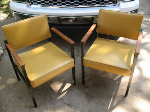 VINTAGE RETRO MID CENTURY MODERN SET OF 2 DOMORE FURNITURE METAL WALNUT  CHAIRS