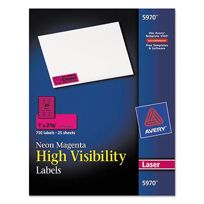 High Visibility Rectangle Laser Labels, 1 x 2 5/8, Neon Magenta, 750/Pack 5970