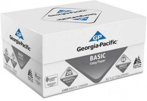 Georgia pacific basic copy paper, 8-1/2 x 11 , 88 bright, 1500 sheets (3 reams) for sale