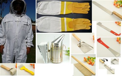 BEEKEEPING BEE SUIT HEAVY DUTY GLOVES SMOKER HIVING TOOL BRUSH &amp; FRAME GRIP