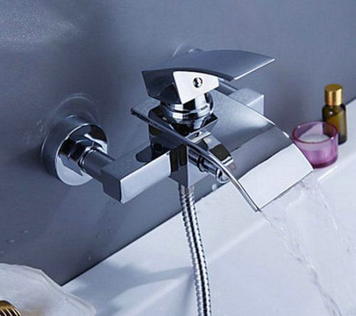 Wall Mounted Waterfall Bathroom Bath Tub Shower Tap Mixer Faucet W/Hand Shower