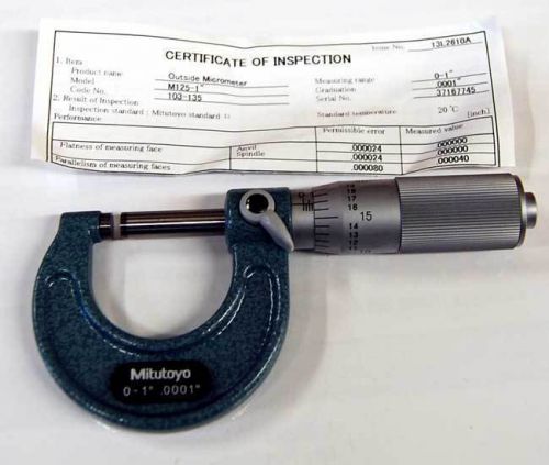 Mitutoyo 0-1&#034; x .0001&#034; (grad.) series 103 outside micrometer w/friction thimble for sale