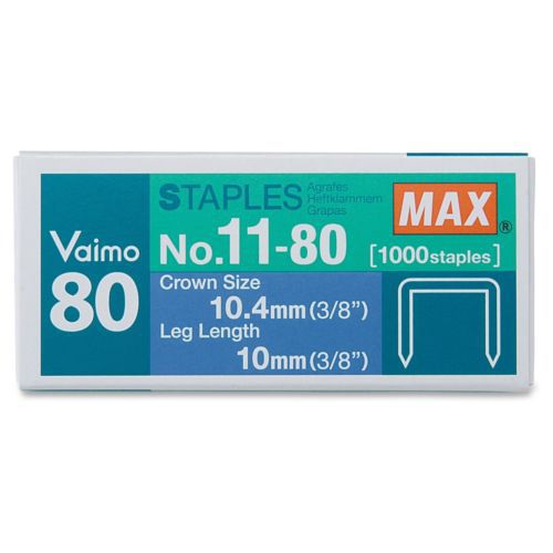 Max Vaimo 80 Stapler Replacement Staples - 0.38&#034; Leg - 0.38&#034; Crown - 1000/box