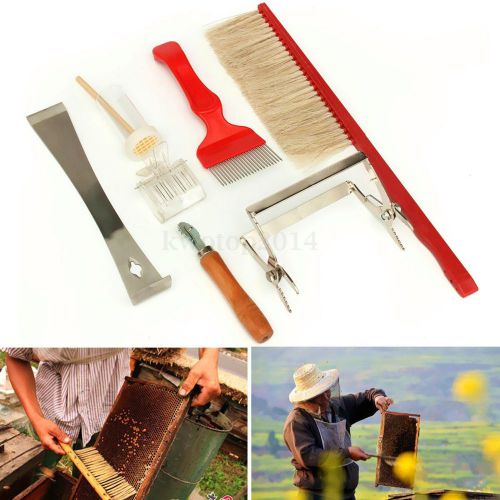 7PCS Bee Brush Uncapping Fork Queen Catcher Hive Tool Beekeeping Equipment Pack